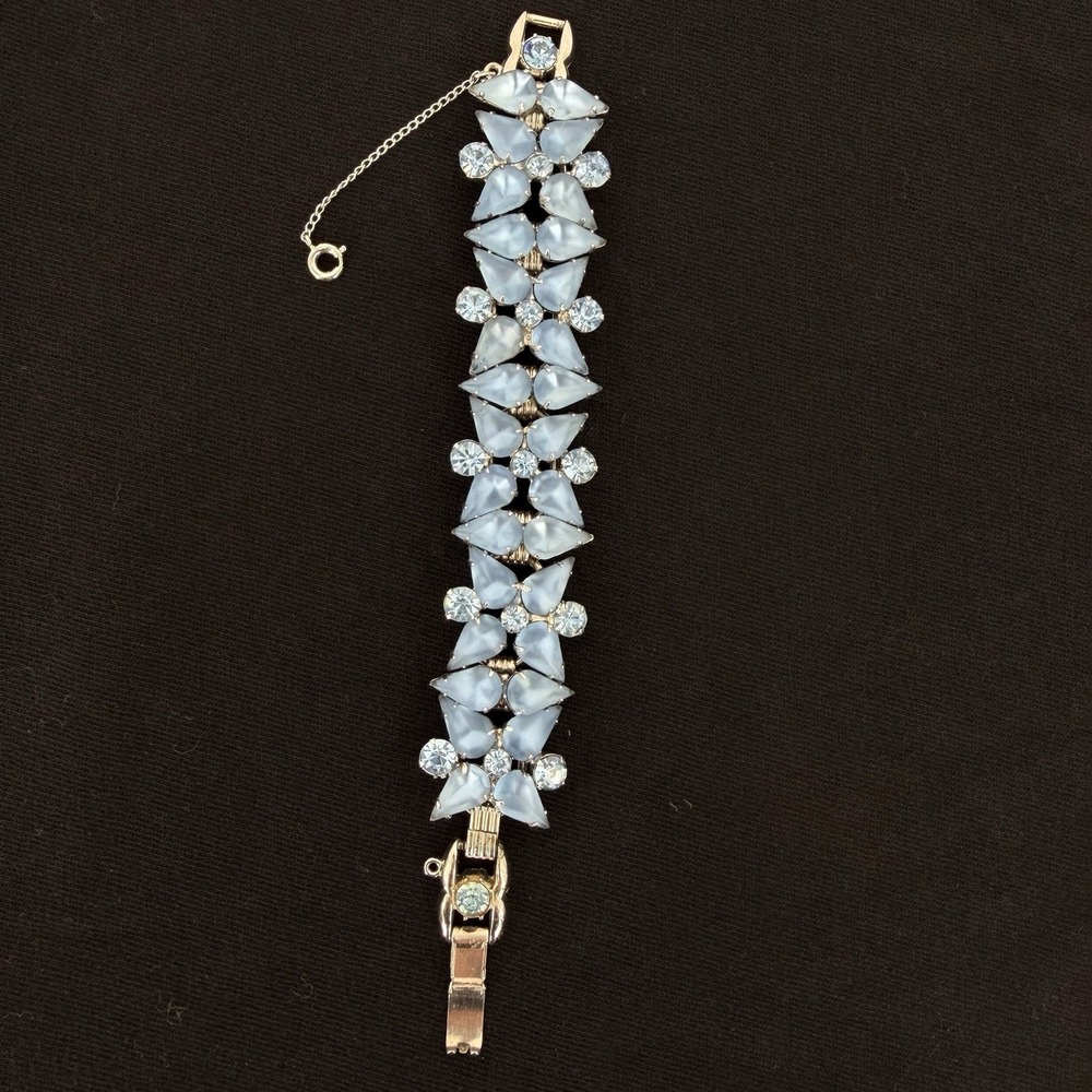 Juliana D&E Blue Frosted Teardrop Satin Glass Starburst VTG‎ Bracelet Verified